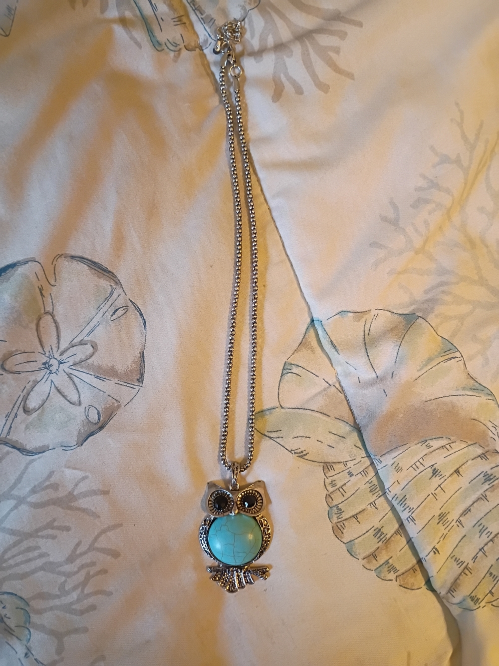 Silver Owl Pendant Necklace with Turquoise Stone